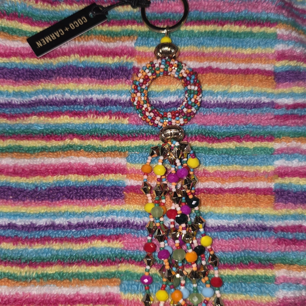Coco + Carmen Bright Multicolor Beaded Tassel Keychain/ Bag Charm